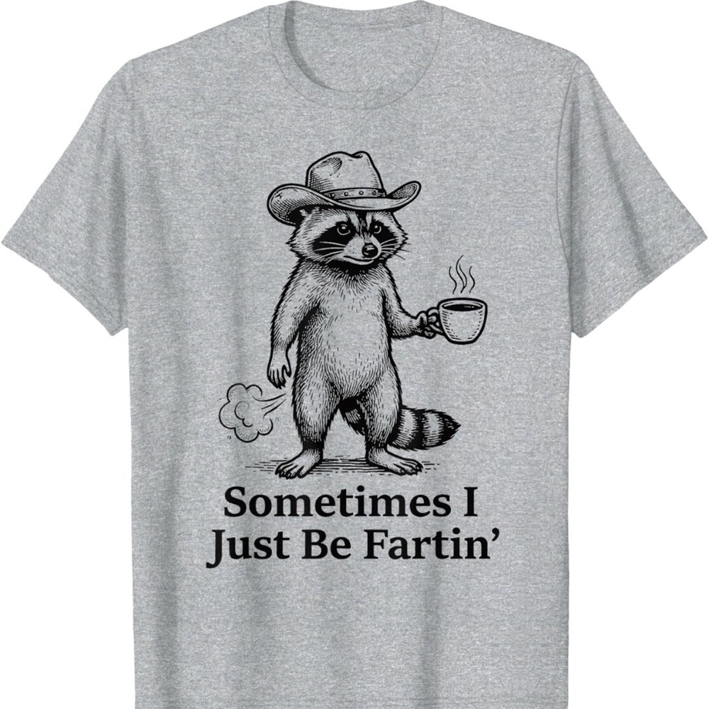 Gray Graphic Tee with Raccoon Print
